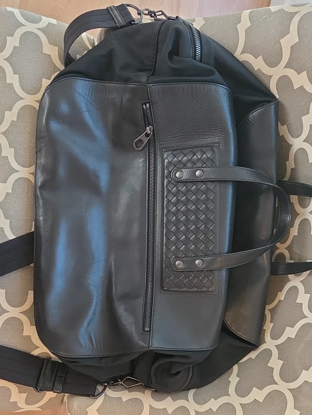 Black Men's Bottega Venetta Travel Weekender Bag
